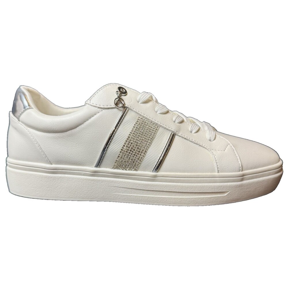 Aldo Womens Valenzia Size 11 M White And Silver Bling Fashion Sneaker Athleisure